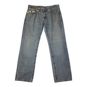 True Religion Men's Straight Jeans Joey Super T‎ Blue Size 38 Iconic Stitching